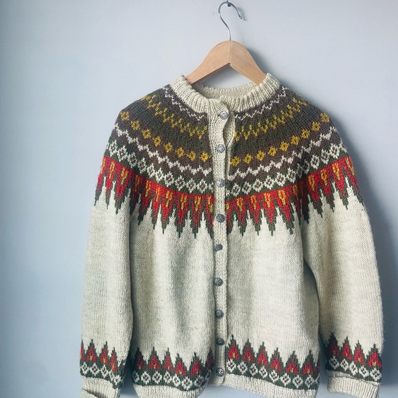 Vintage Handmade in Norway Wool Cardigan Fair Isle - Picture 2 of 14